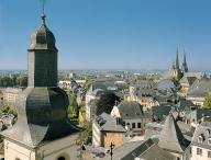 Luxembourg city, the bell-tower of Saint Michaël and the Cathedral t...