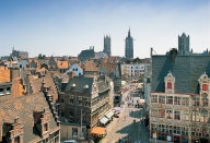 GENT, Vleeshuisbrug, drie torens van Gent