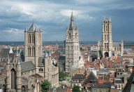 GAND, église Saint Nicolas, beffroi et cathédrale Saint-Bavon